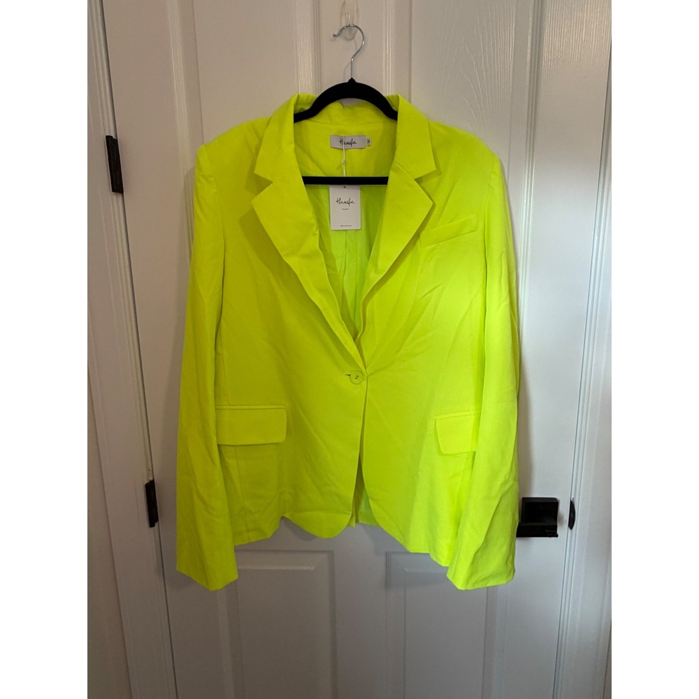 Hanifa Women's Neon Yellow Single Button Blazer Size M